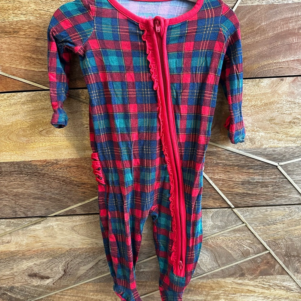 Ruffle Butts Christmas Plaid One Piece Ruffle Footie Pajamas